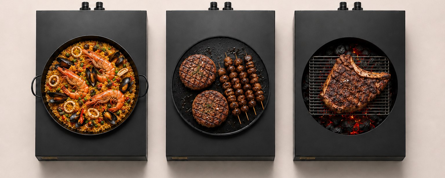 Las tres formas de cocinar de Dualis: paella, plancha y brasa